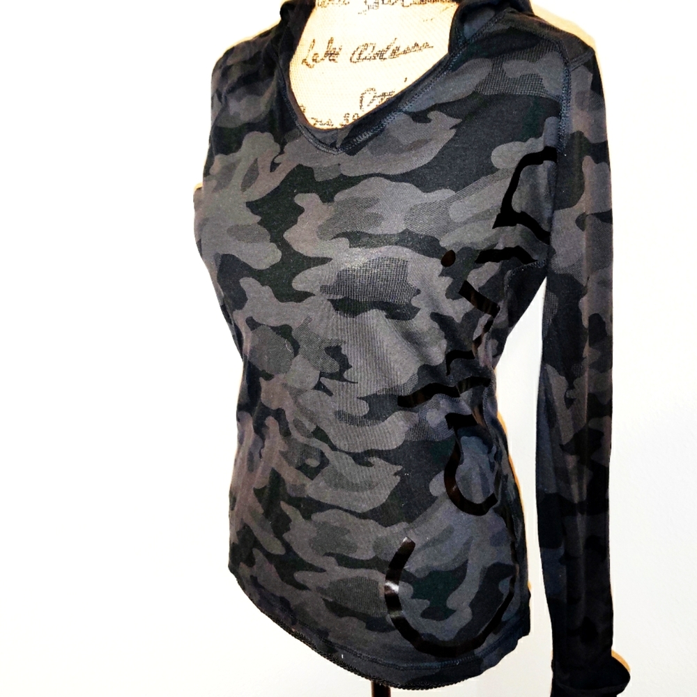 Calvin Klein Camouflage Long Sleeve Top - Black and Gray